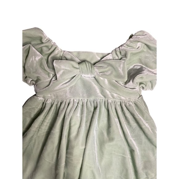 Habitual Kid Dress Baby Girl 12 Month Green Short Sleeve Velour Bow Diaper Cover - Picture 2 of 4